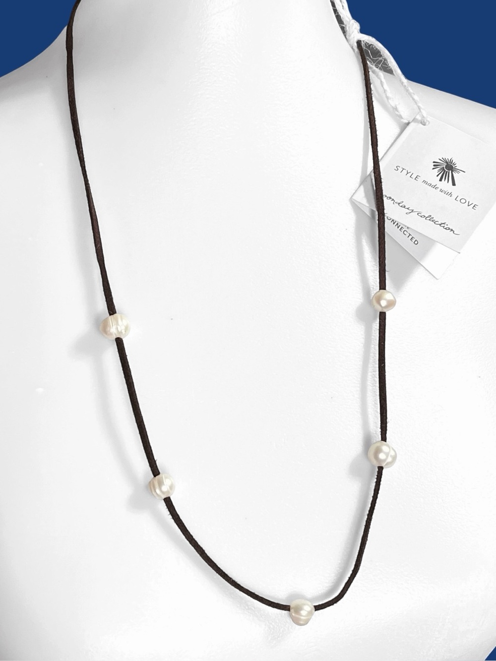 Noonday Collection Necklace Baroque Freshwater Pearl Brown Leather Cord Artisan